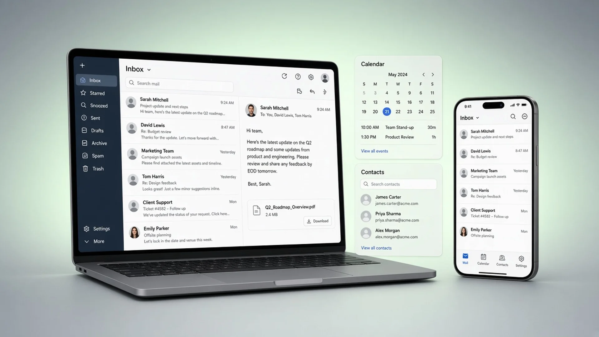 Scalar360 Mail webmail with inbox, calendar and contacts