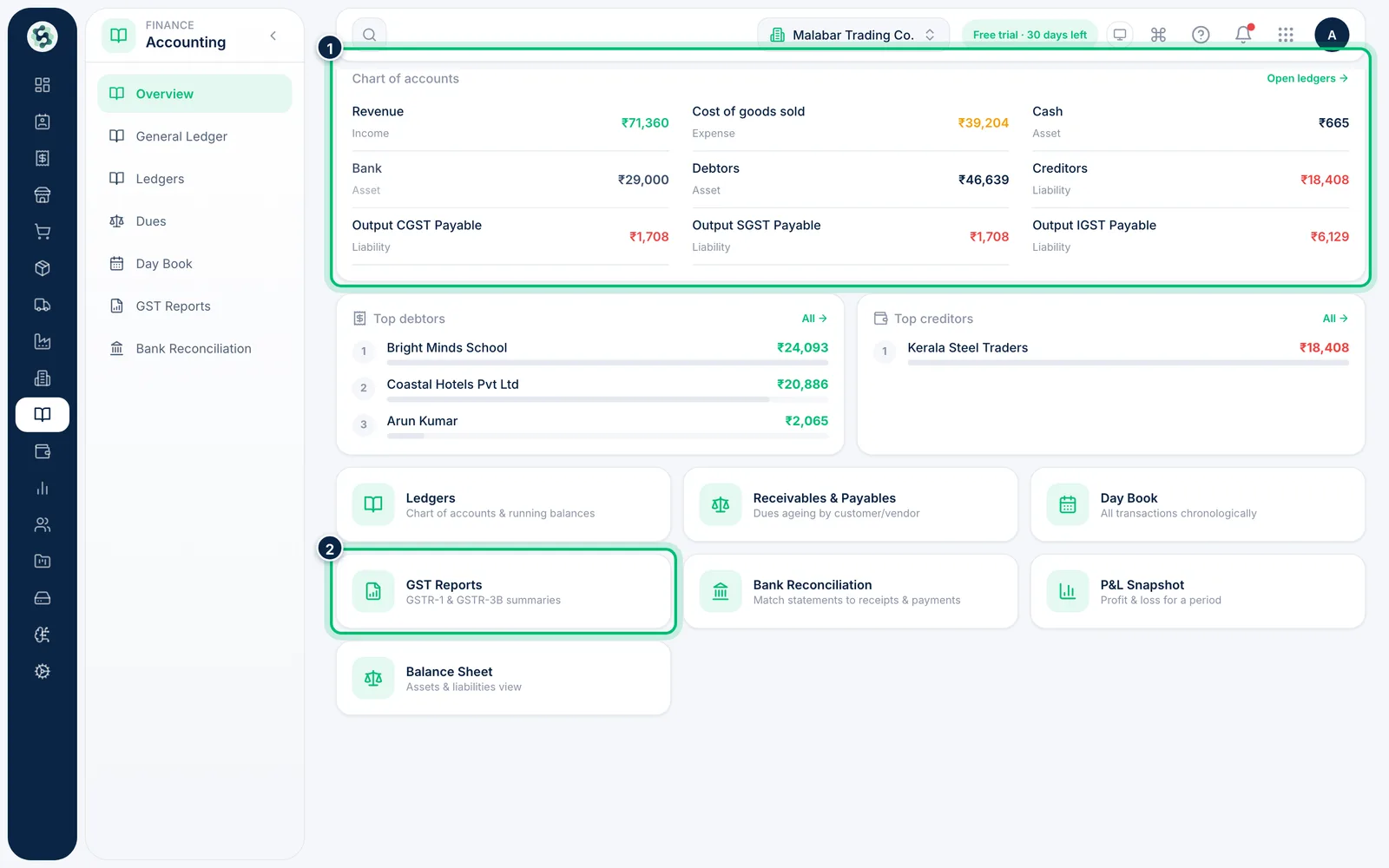 Scalar360 screen: Jump to an account or a report