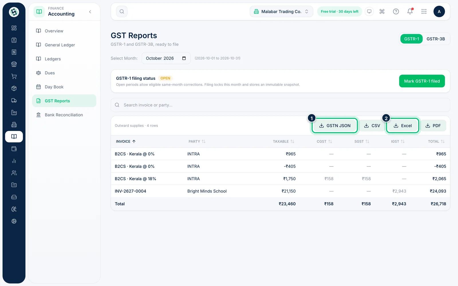 Scalar360 screen: Download the GSTR-1 files