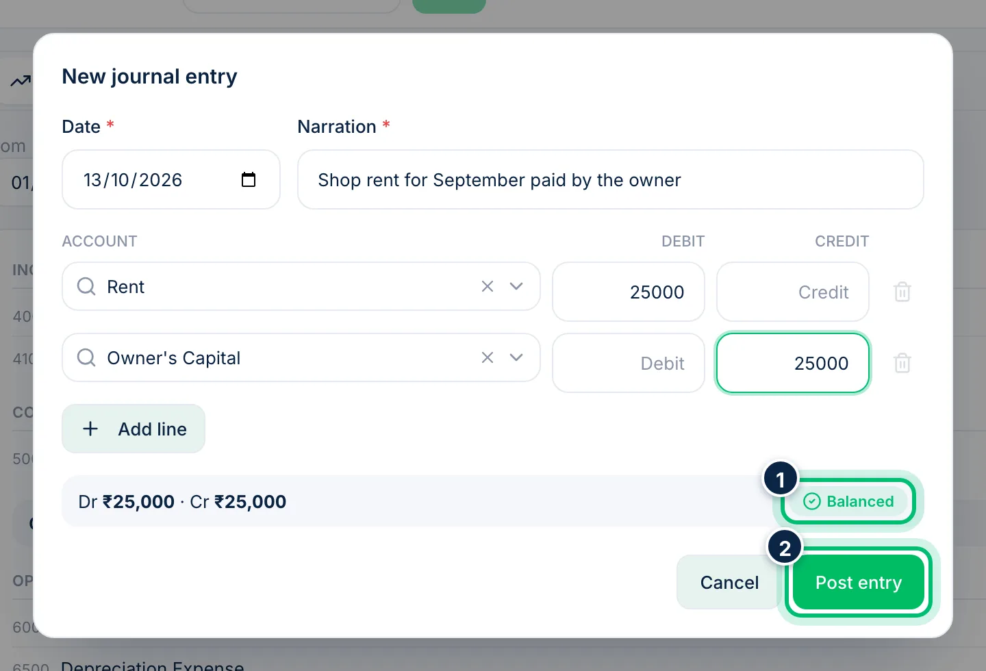 Scalar360 screen: Check it balances, then post