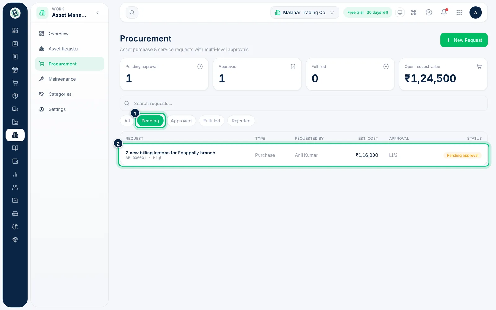 Scalar360 screen: Open the request
