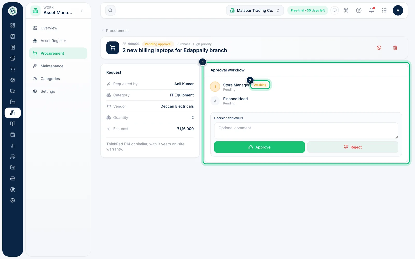 Scalar360 screen: See where it stands in the approval workflow