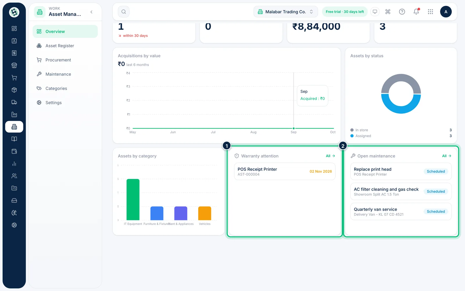 Scalar360 screen: Act on warranties and open service jobs