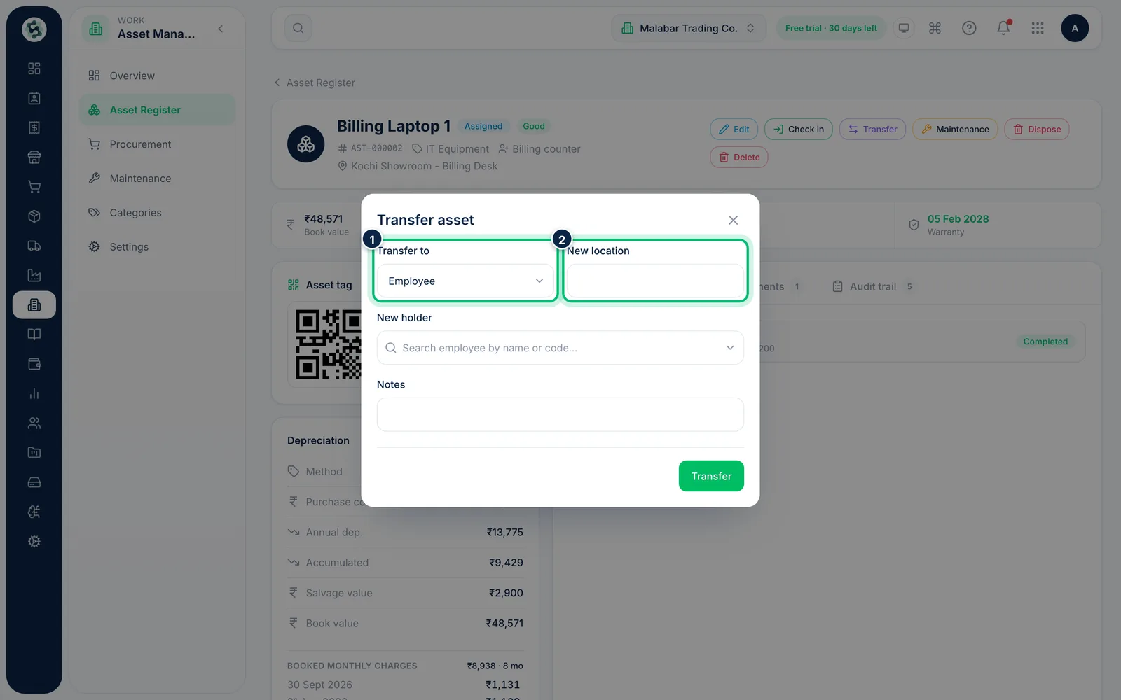 Scalar360 screen: Transfer it to someone else