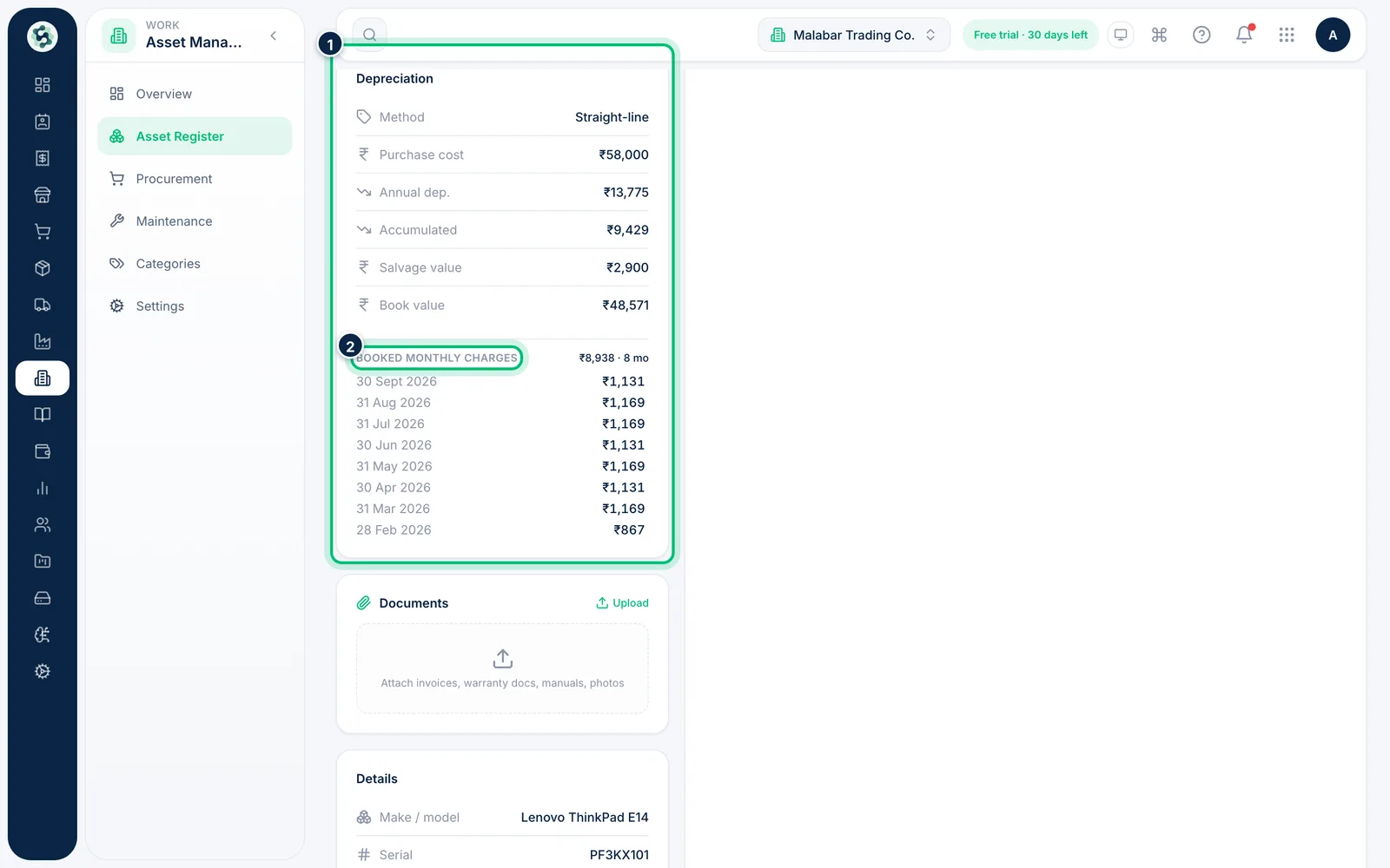 Scalar360 screen: See an asset's book value