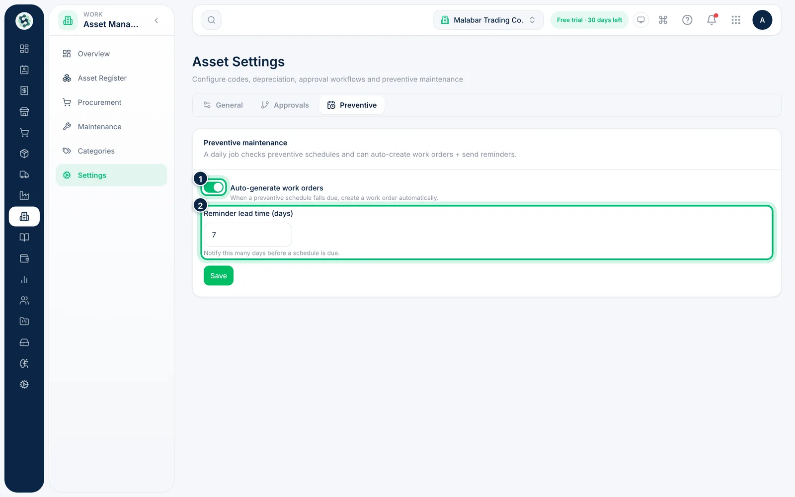 Scalar360 screen: Automate reminders and work orders