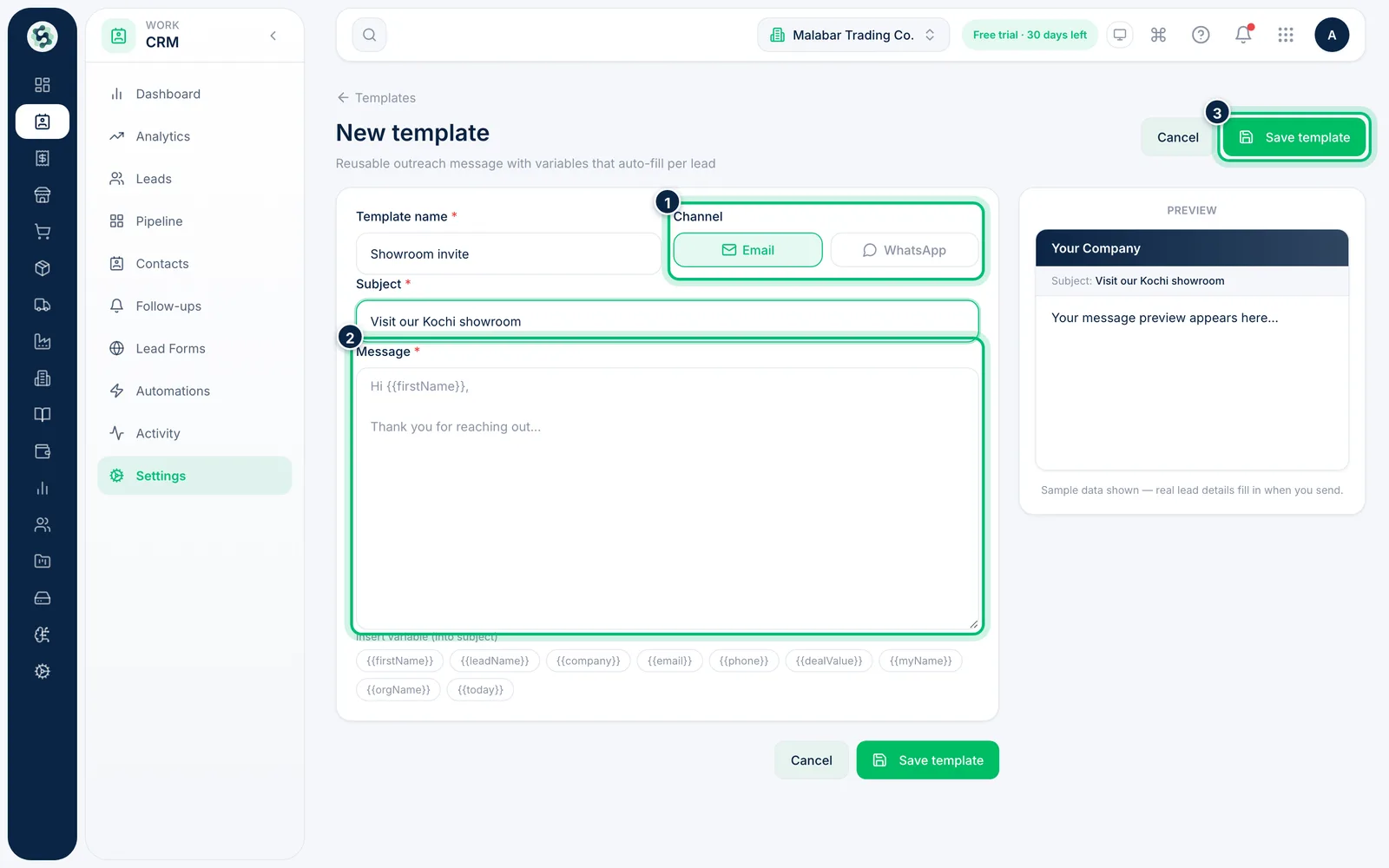 Scalar360 screen: Write a template with variables