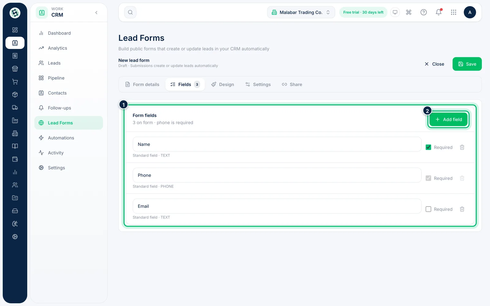 Scalar360 screen: Choose the fields
