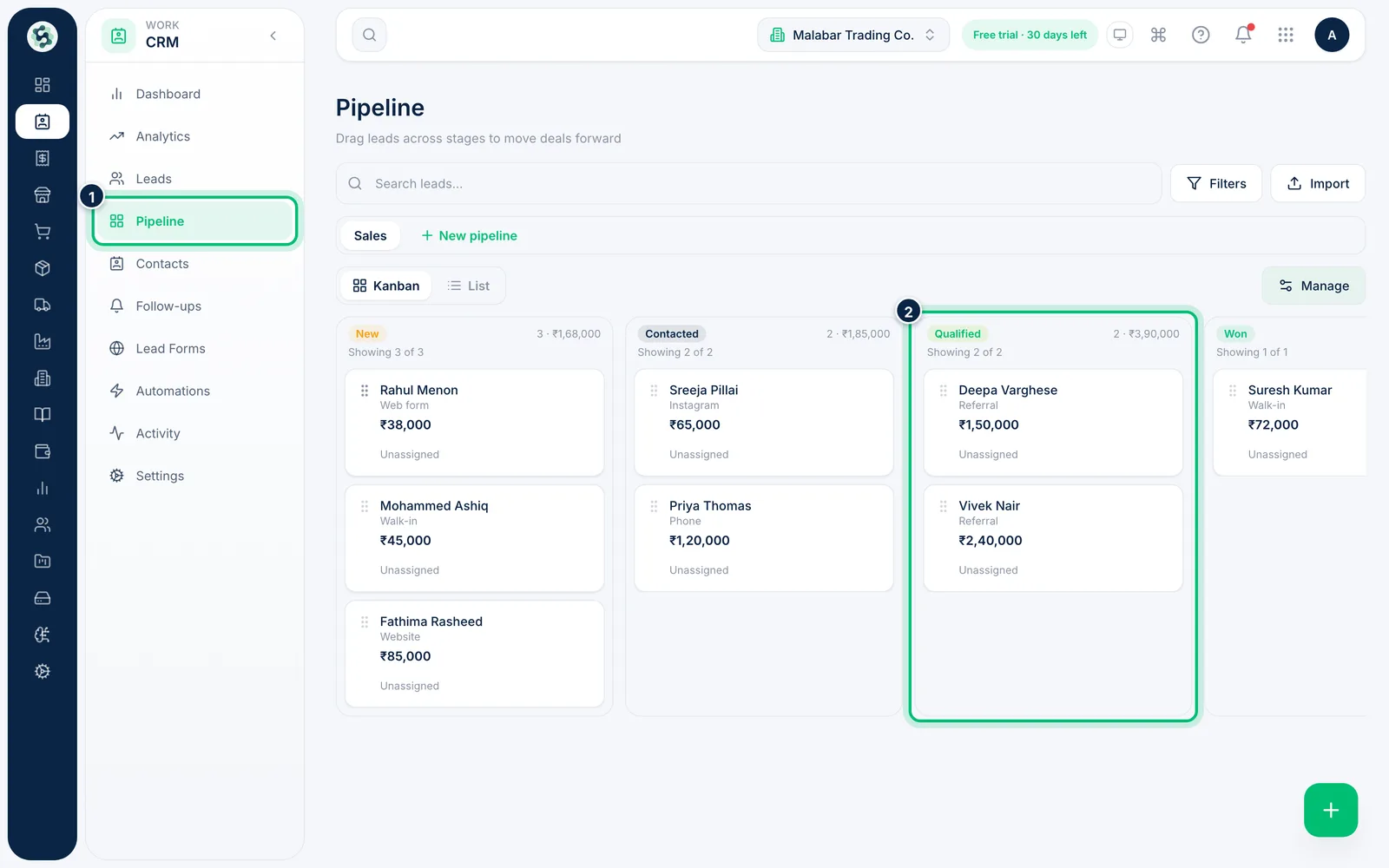 Scalar360 screen: Open the pipeline board