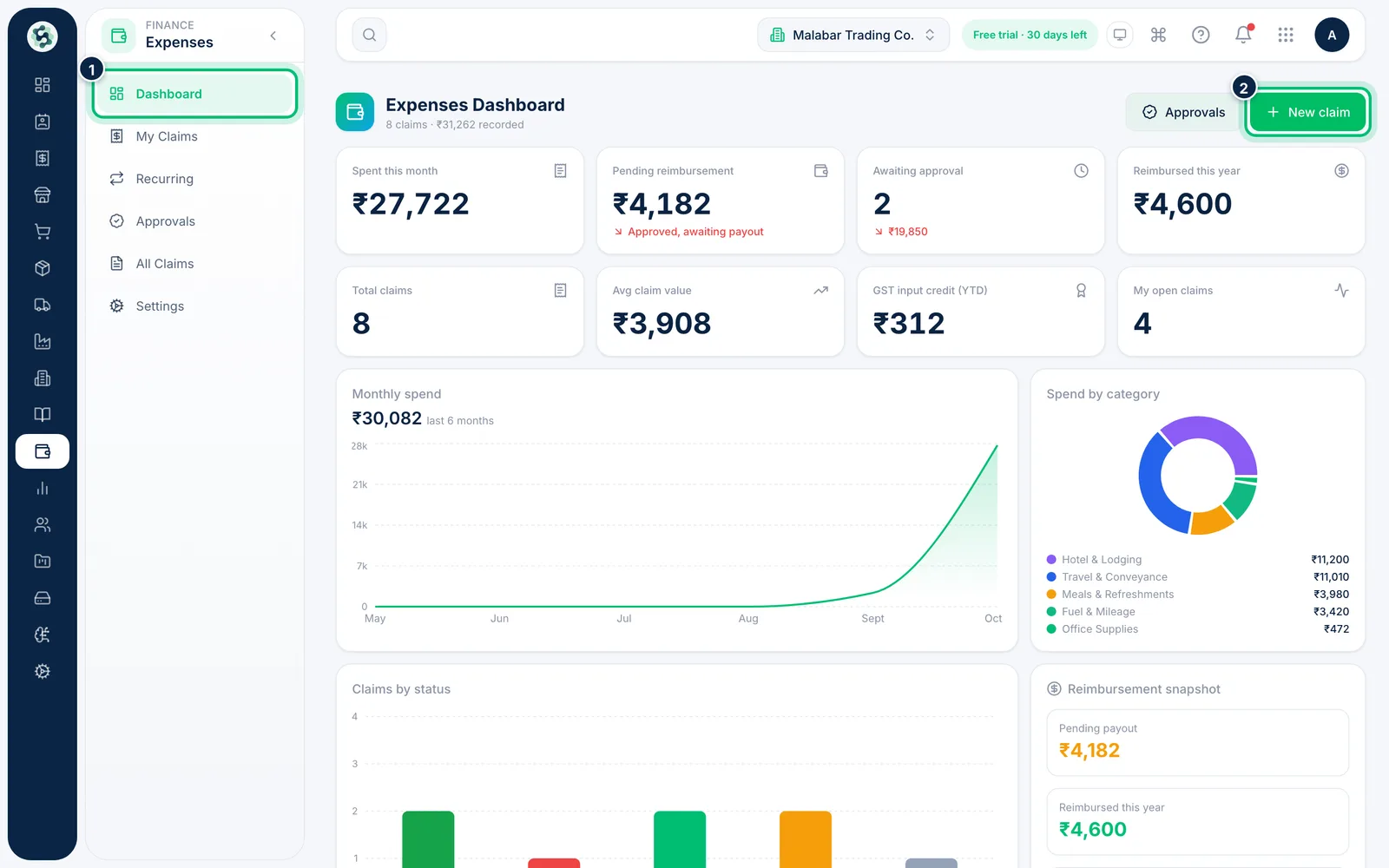 Scalar360 screen: Start a new claim
