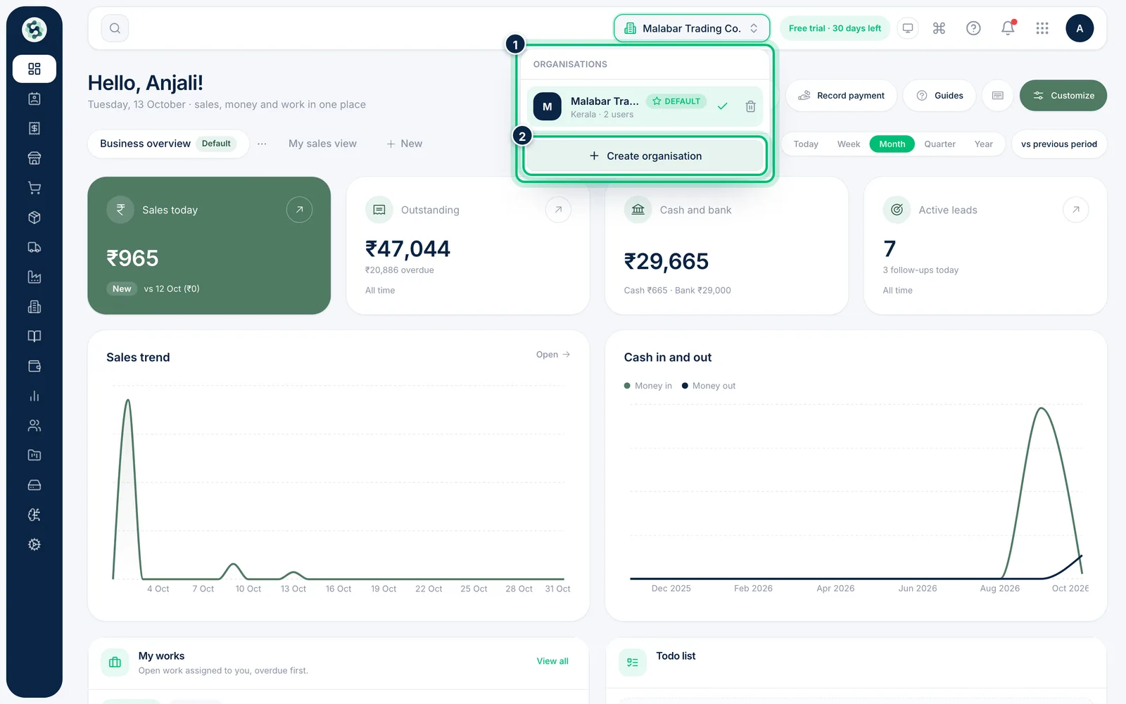 Scalar360 screen: Switch between organisations