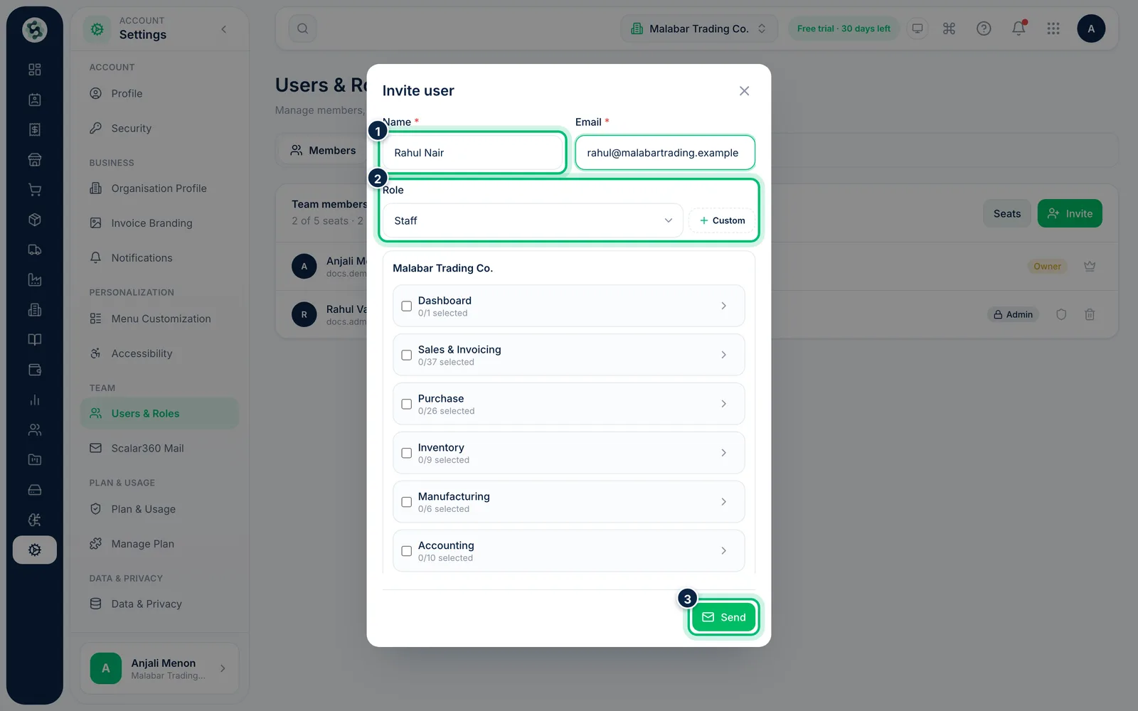 Scalar360 screen: Invite a teammate