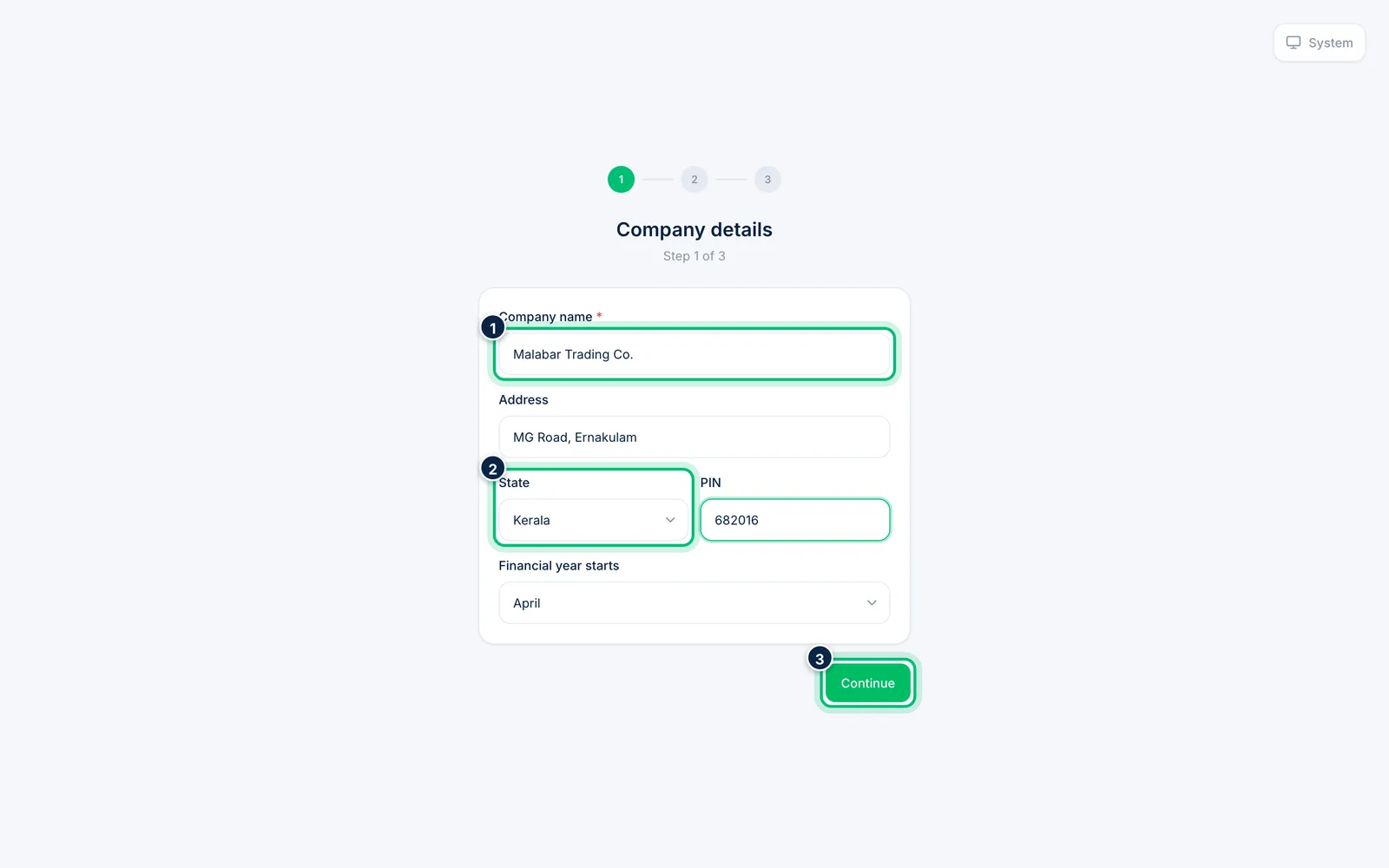 Scalar360 screen: Add your company details