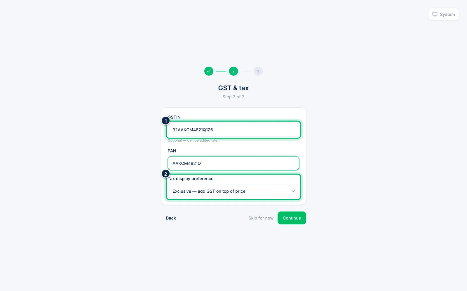 Scalar360 screen: Add GST and tax details