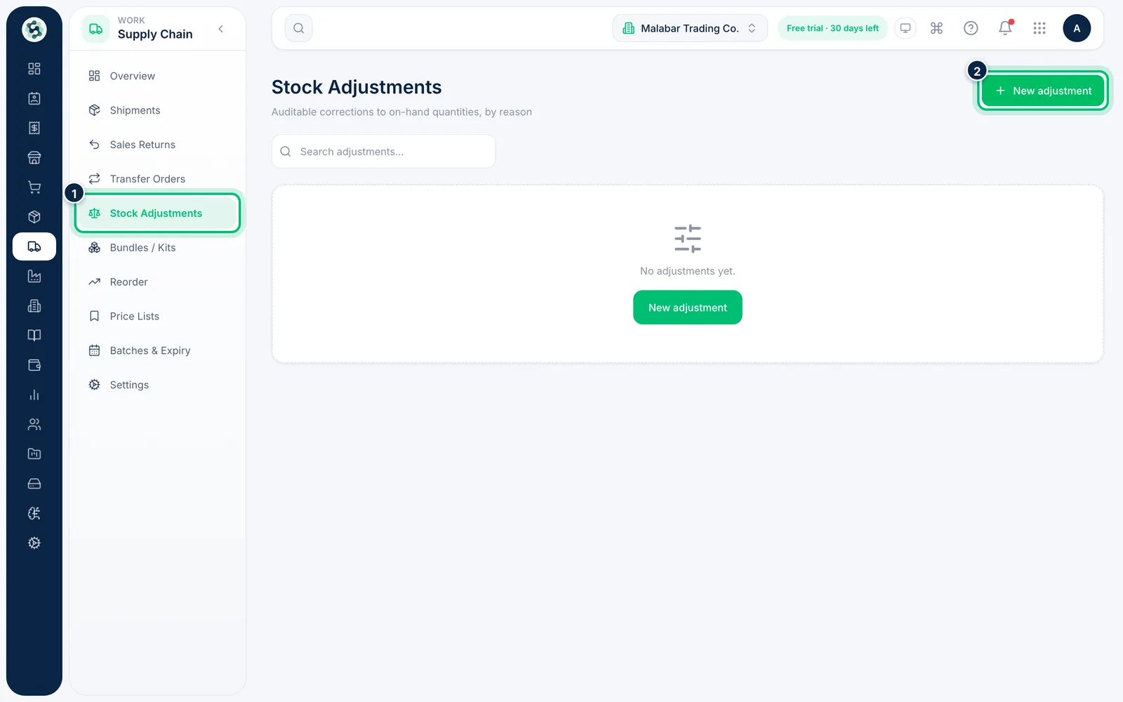 Scalar360 screen: Start a new adjustment