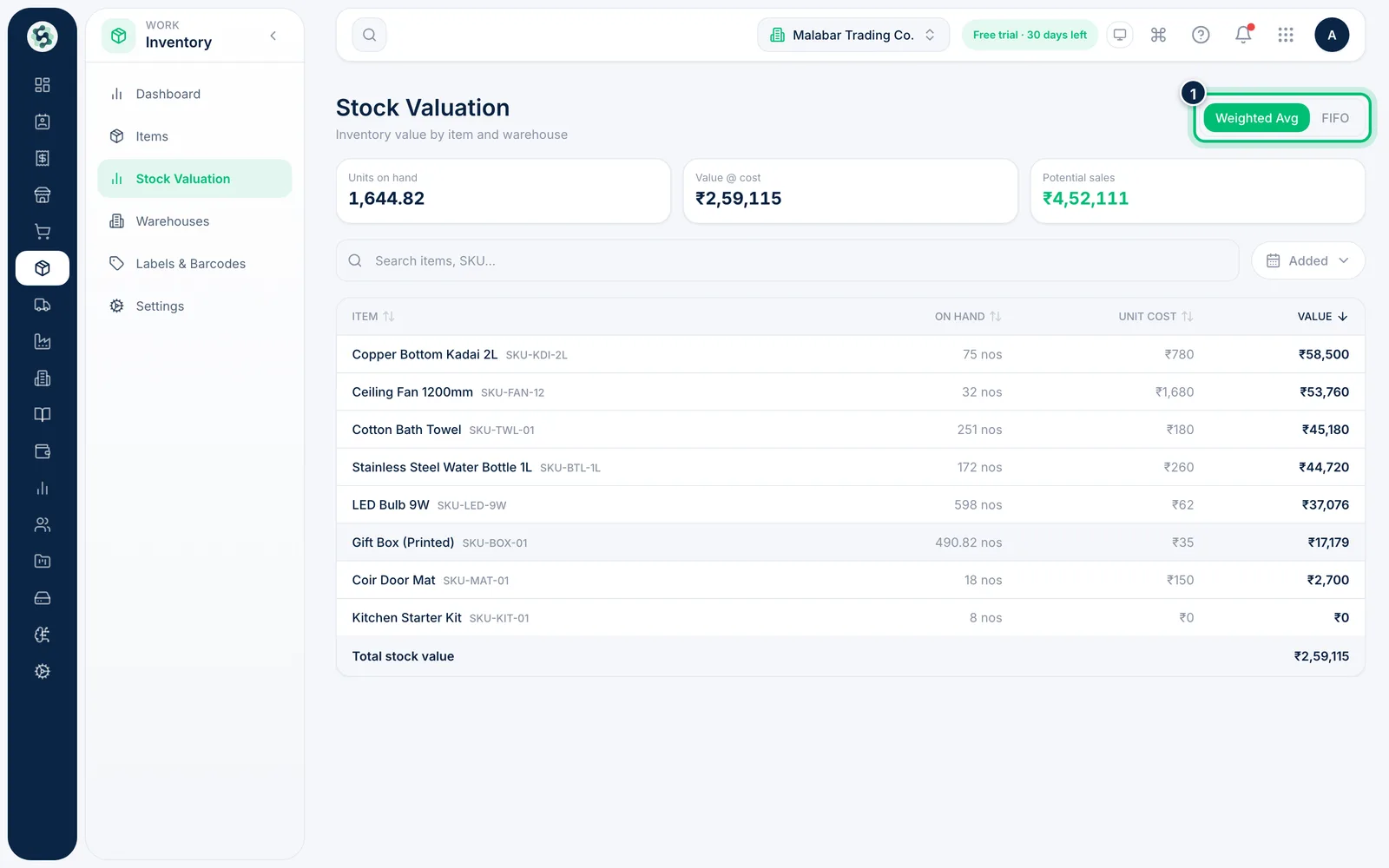Scalar360 screen: Choose the valuation method
