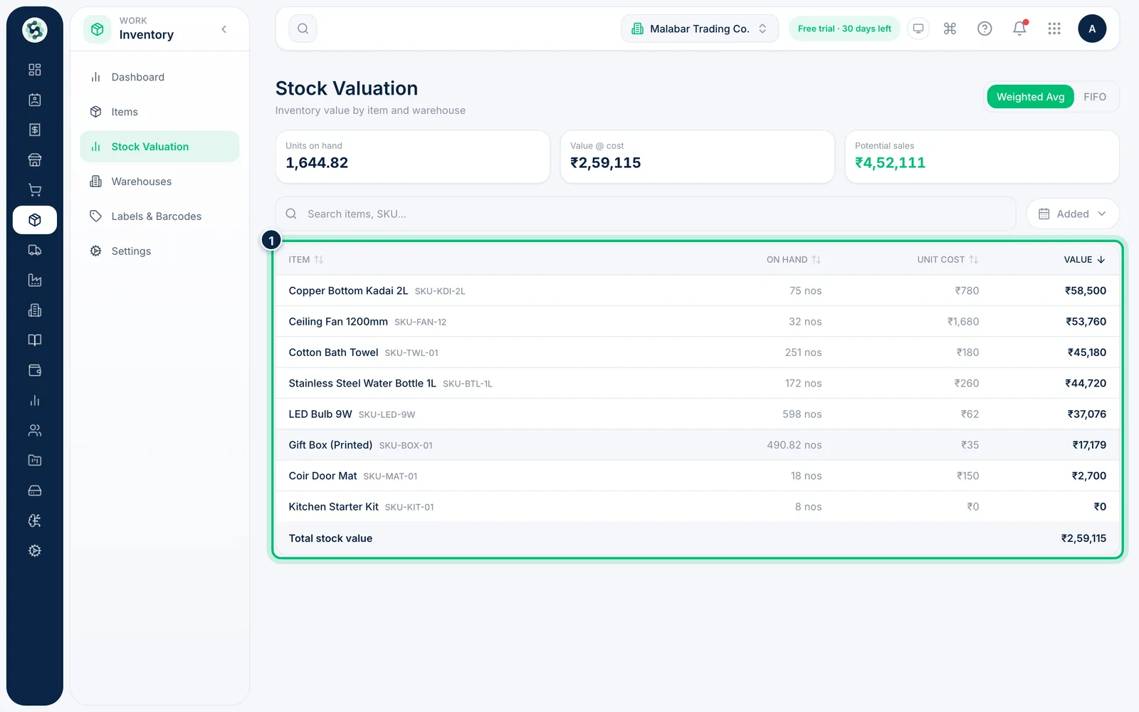 Scalar360 screen: Review value by item