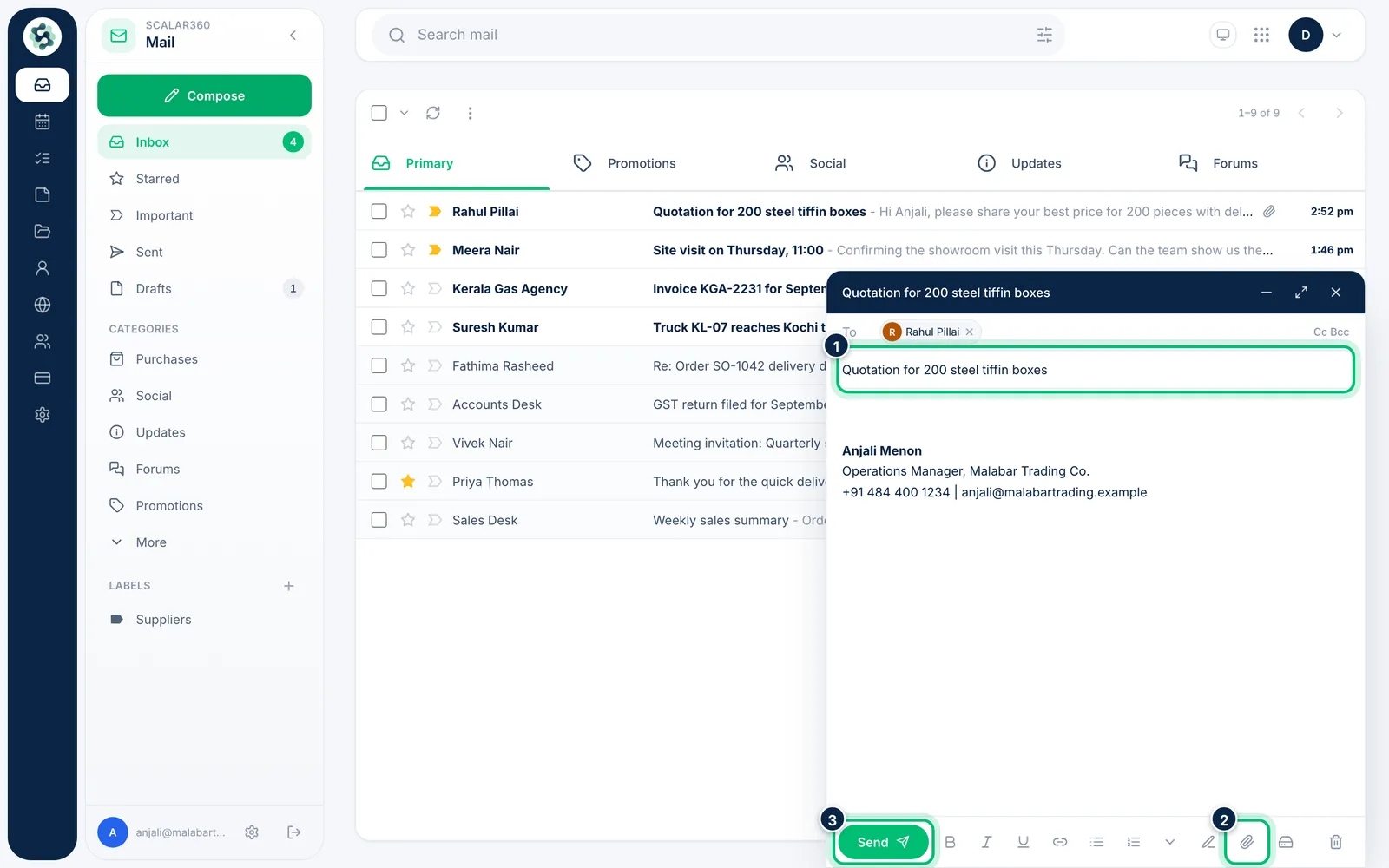 Scalar360 screen: Write it and attach files