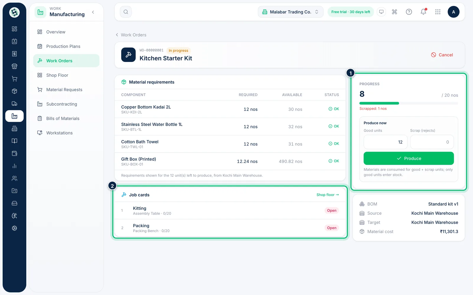 Scalar360 screen: Follow progress and job cards