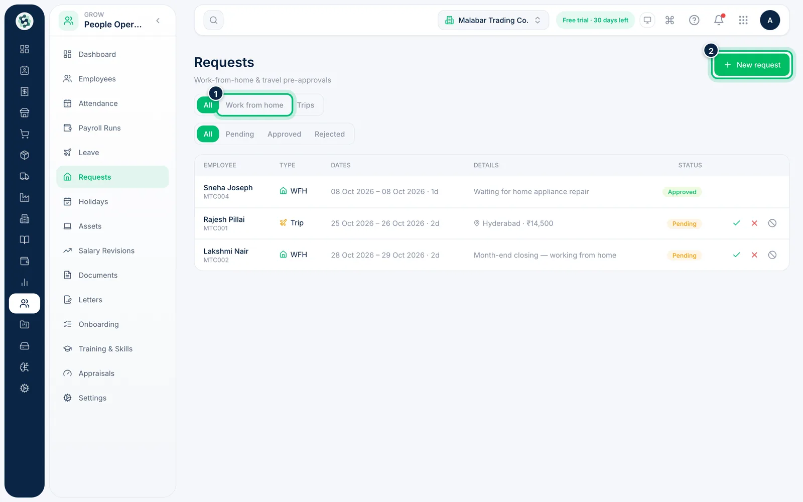 Scalar360 screen: Open Requests