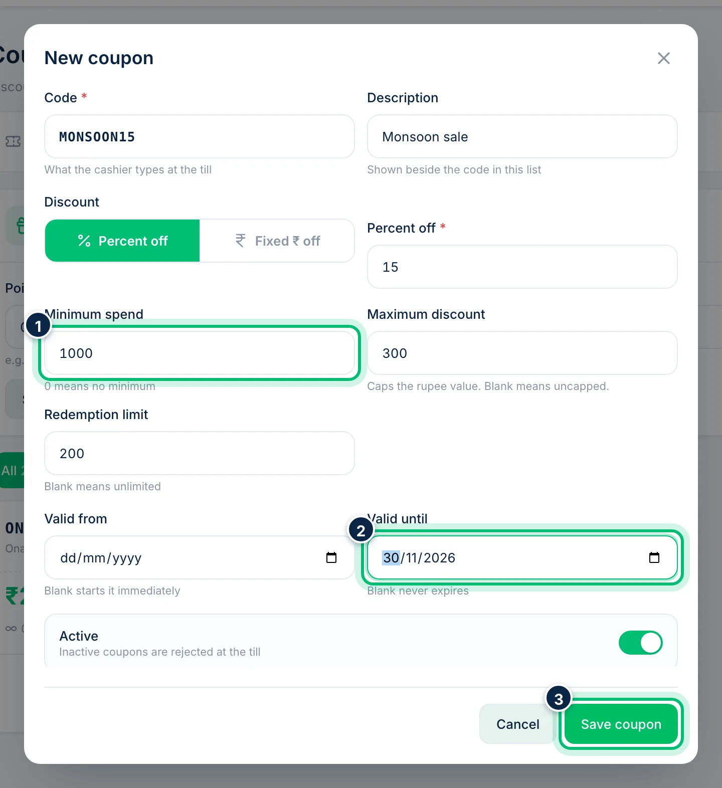 Scalar360 screen: Set the conditions and save