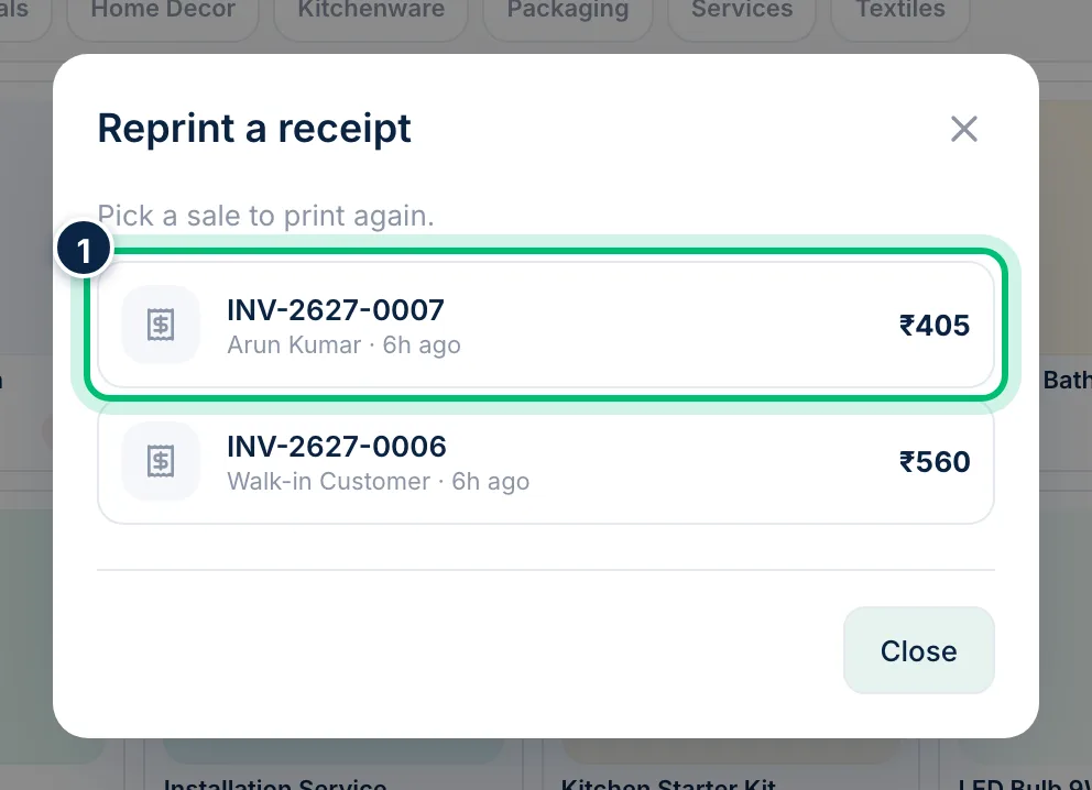 Scalar360 screen: Find an earlier receipt