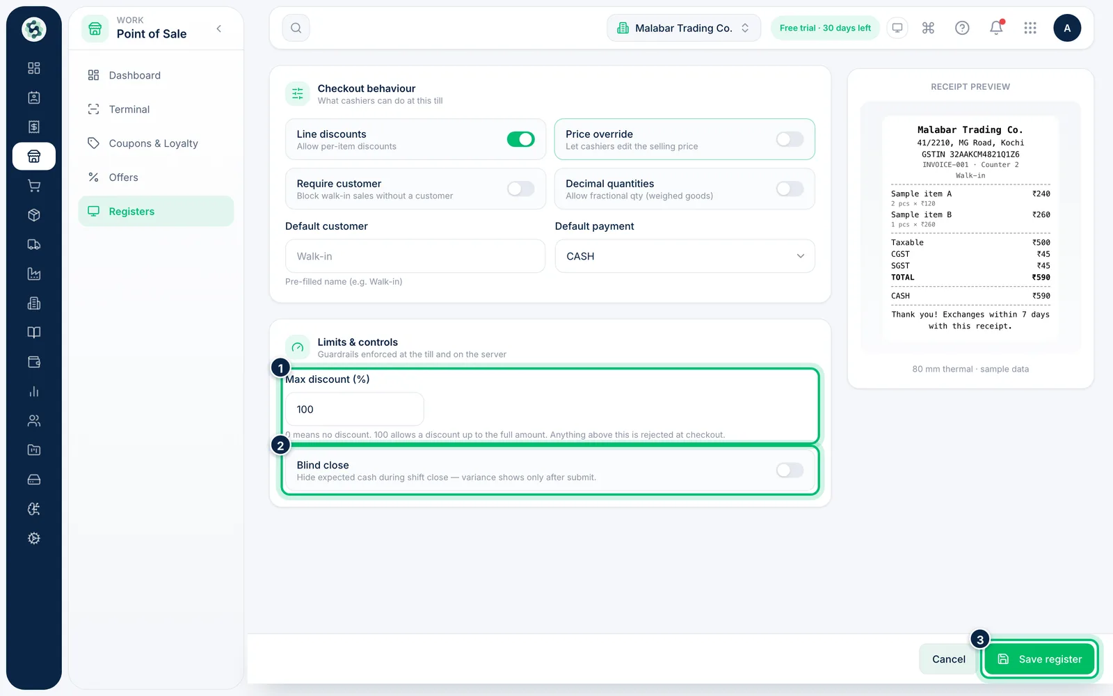 Scalar360 screen: Set limits and save