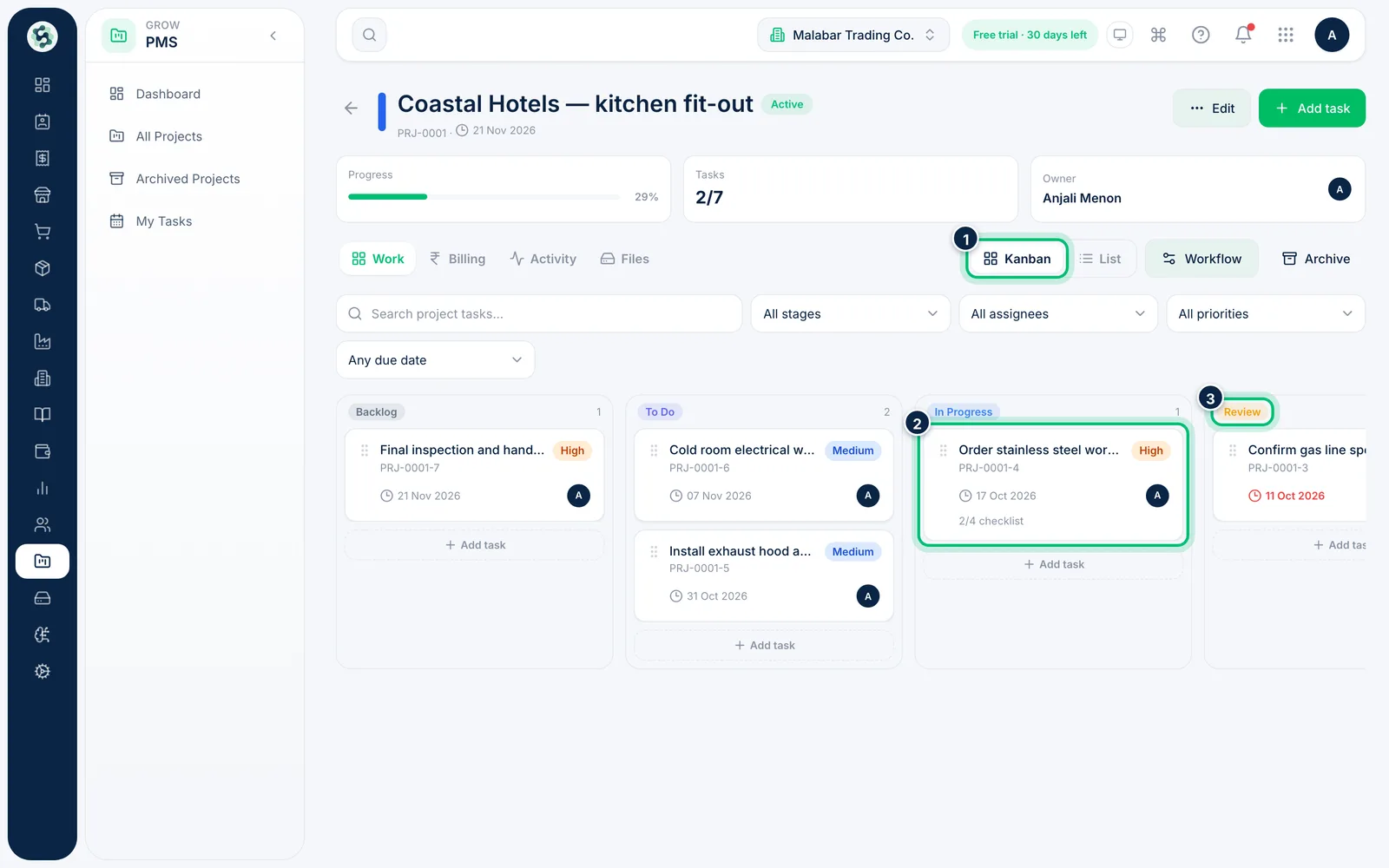 Scalar360 screen: Move tasks across the board