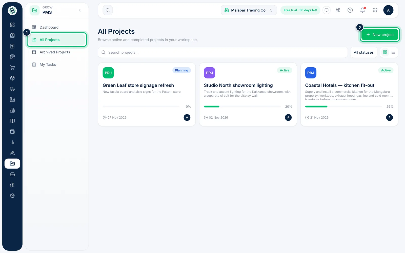 Scalar360 screen: Open All Projects