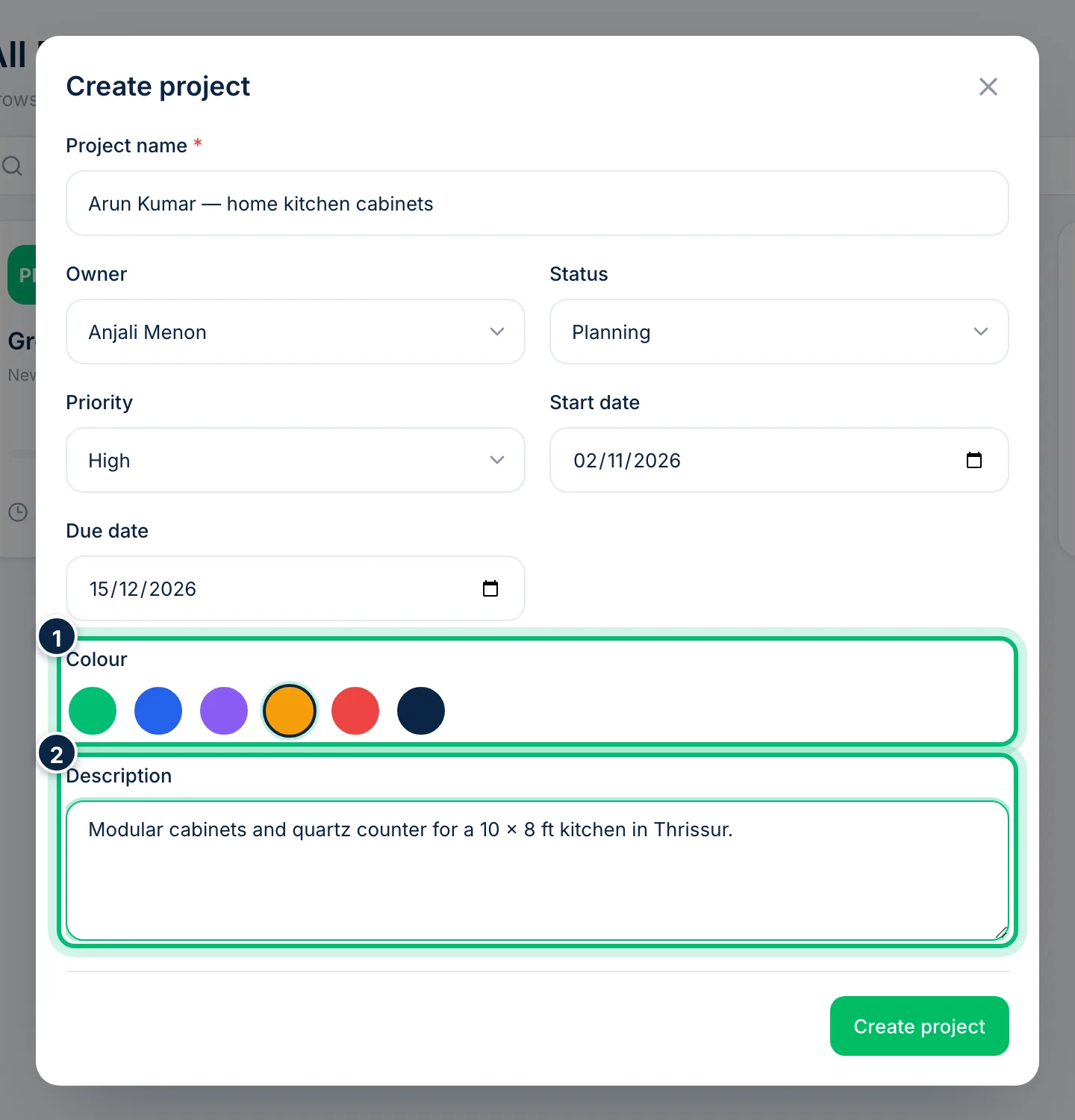 Scalar360 screen: Pick a colour and describe the work