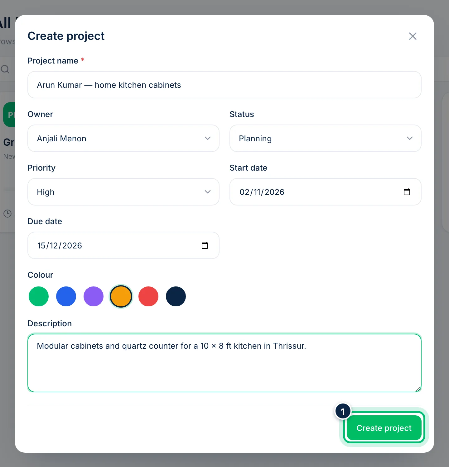 Scalar360 screen: Create the project