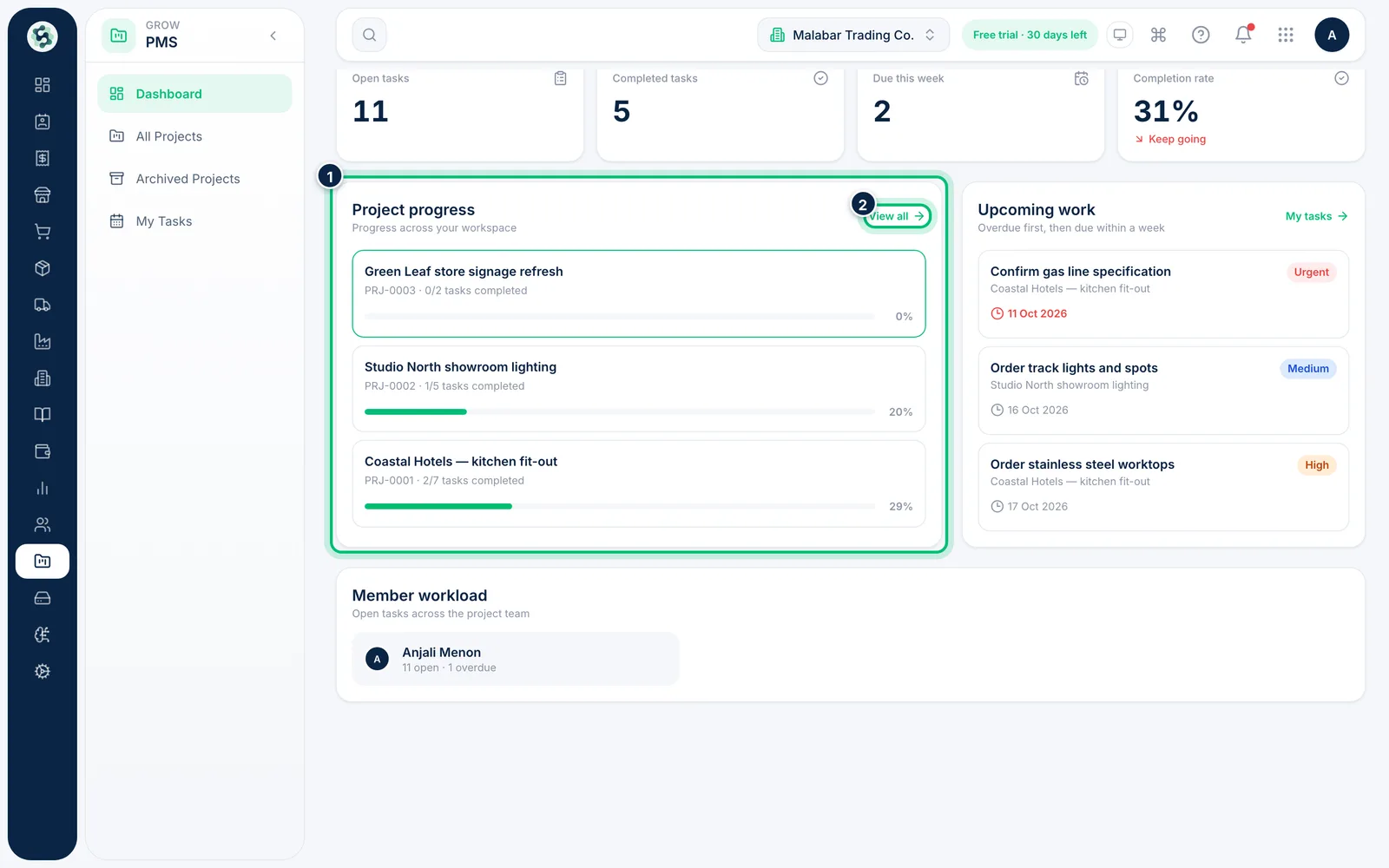Scalar360 screen: Check each project's progress