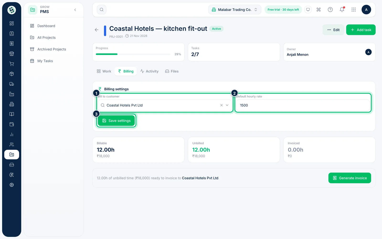 Scalar360 screen: Link the project to a customer