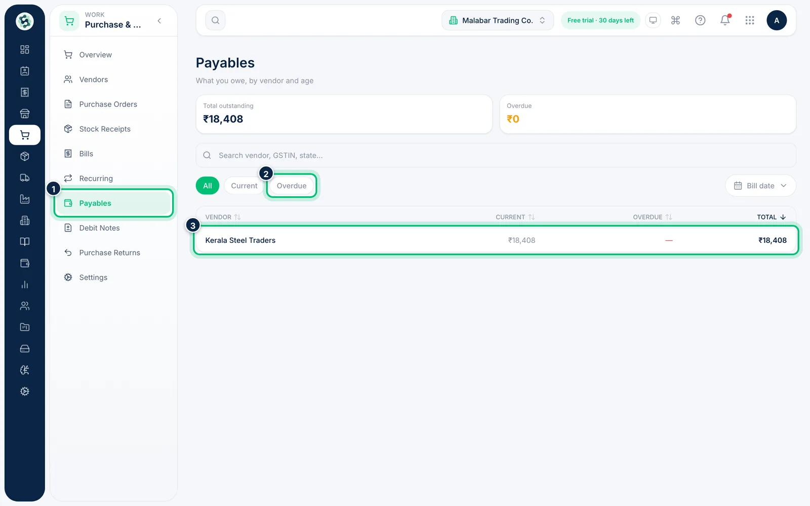 Scalar360 screen: Check payables by vendor