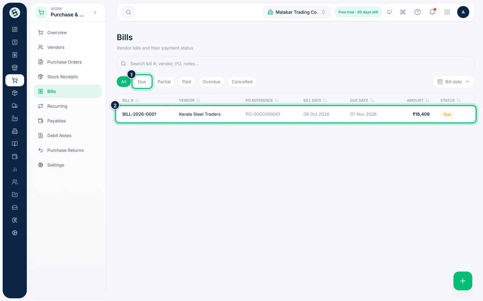 Scalar360 screen: Open the bill you're paying
