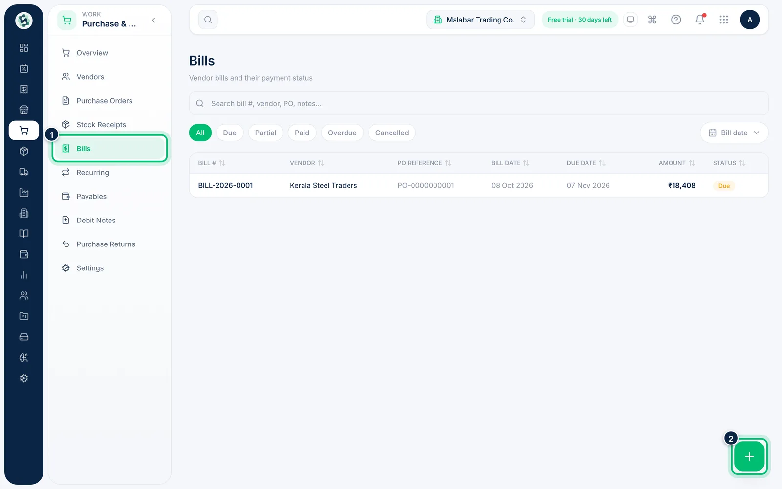 Scalar360 screen: Start a new bill