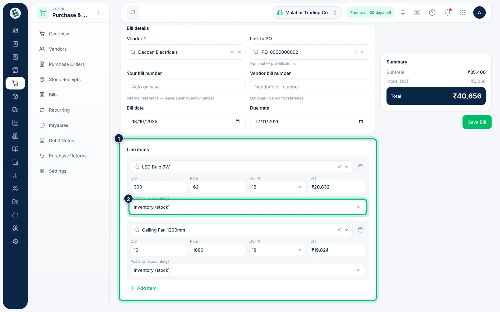 Scalar360 screen: Check the line items