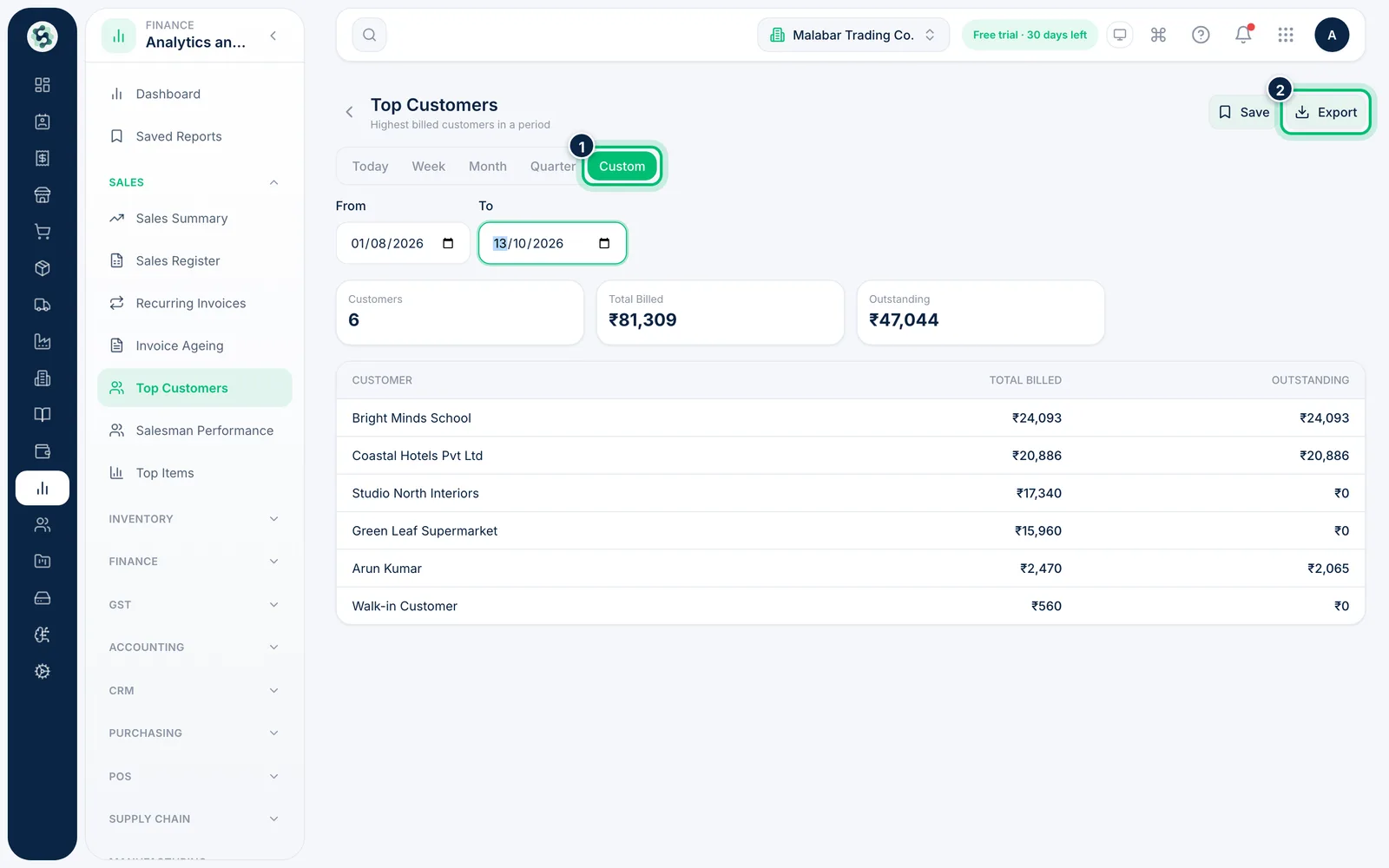 Scalar360 screen: Run the report for the right period