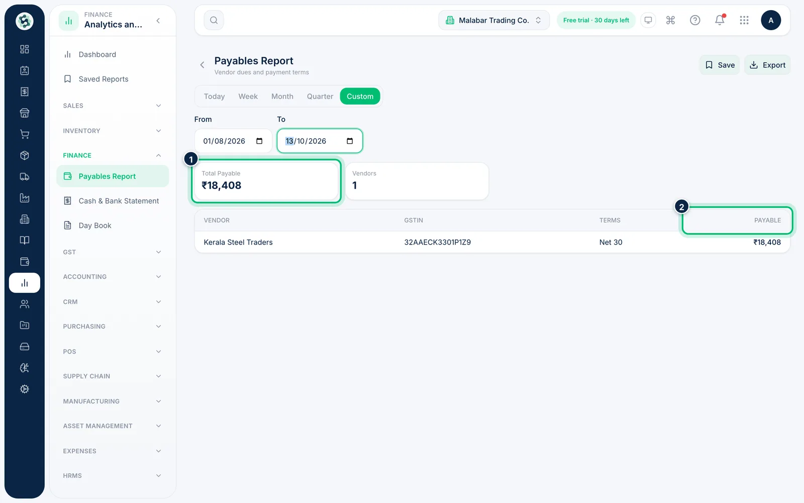 Scalar360 screen: See what you owe vendors