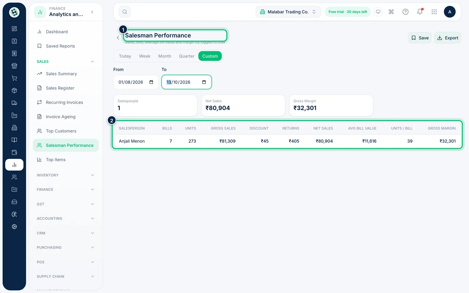 Scalar360 screen: Compare your salespeople