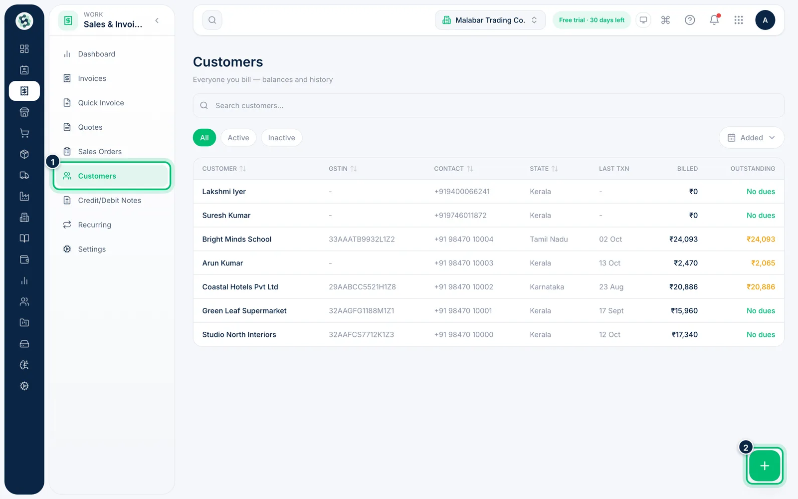 Scalar360 screen: Open Customers