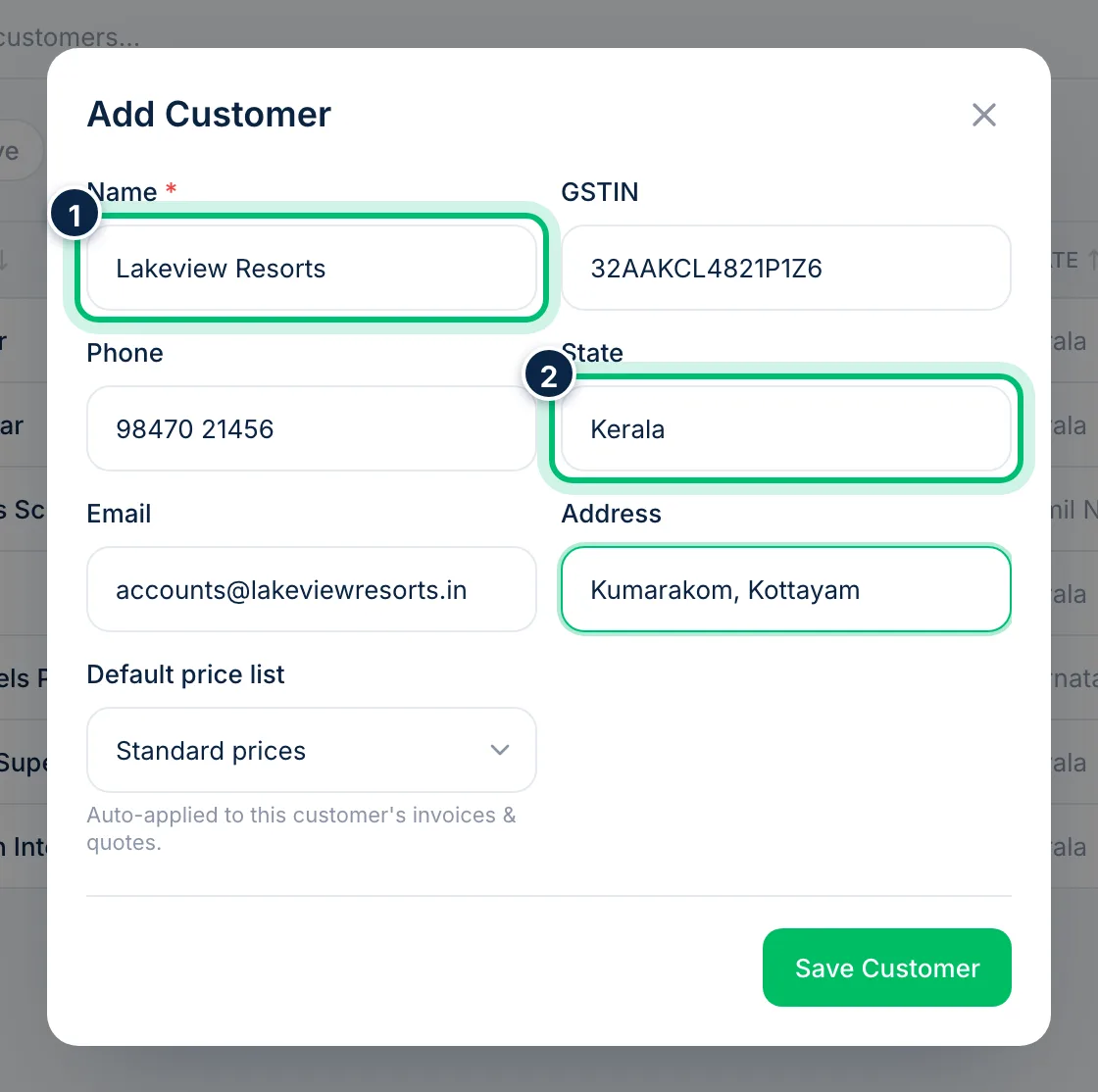 Scalar360 screen: Fill in the customer's details
