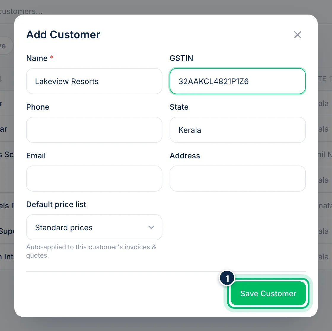 Scalar360 screen: Save the customer