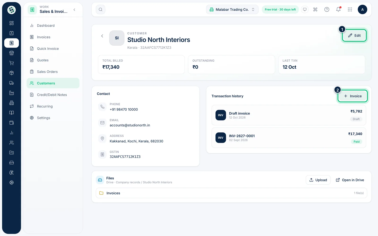 Scalar360 screen: Open a customer to see their history