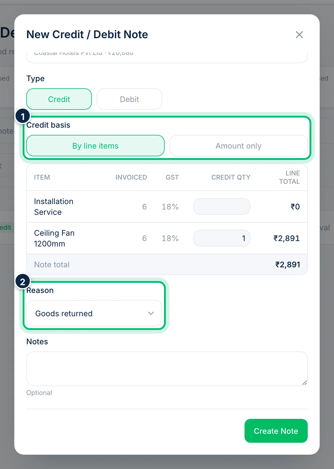 Scalar360 screen: Enter what's being credited