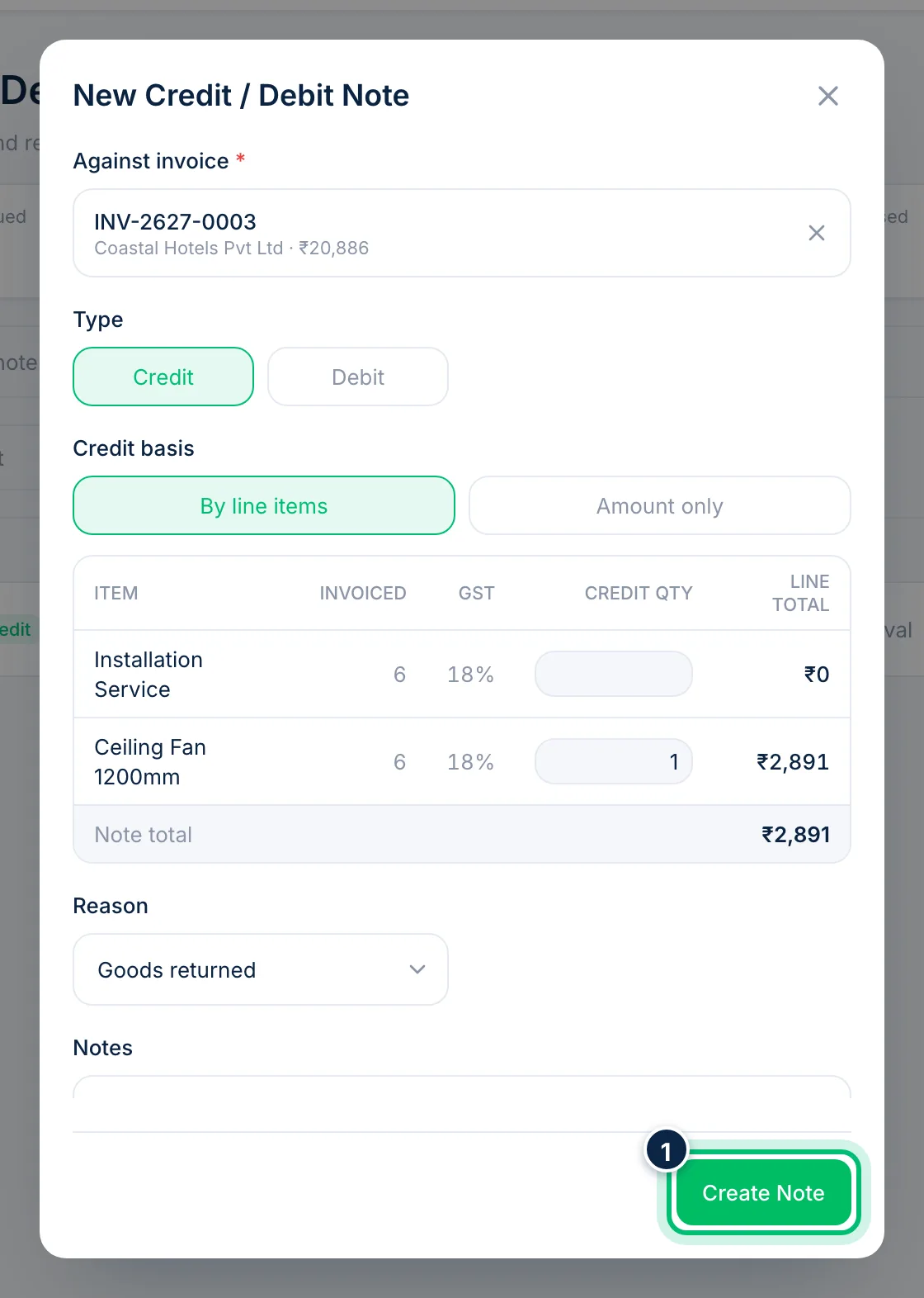 Scalar360 screen: Create the note