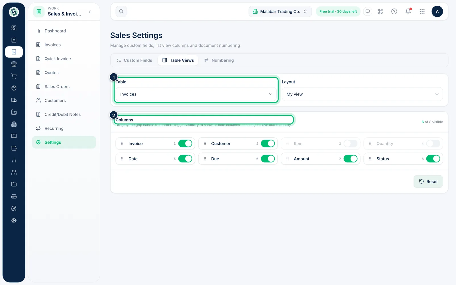 Scalar360 screen: Choose the columns in your lists