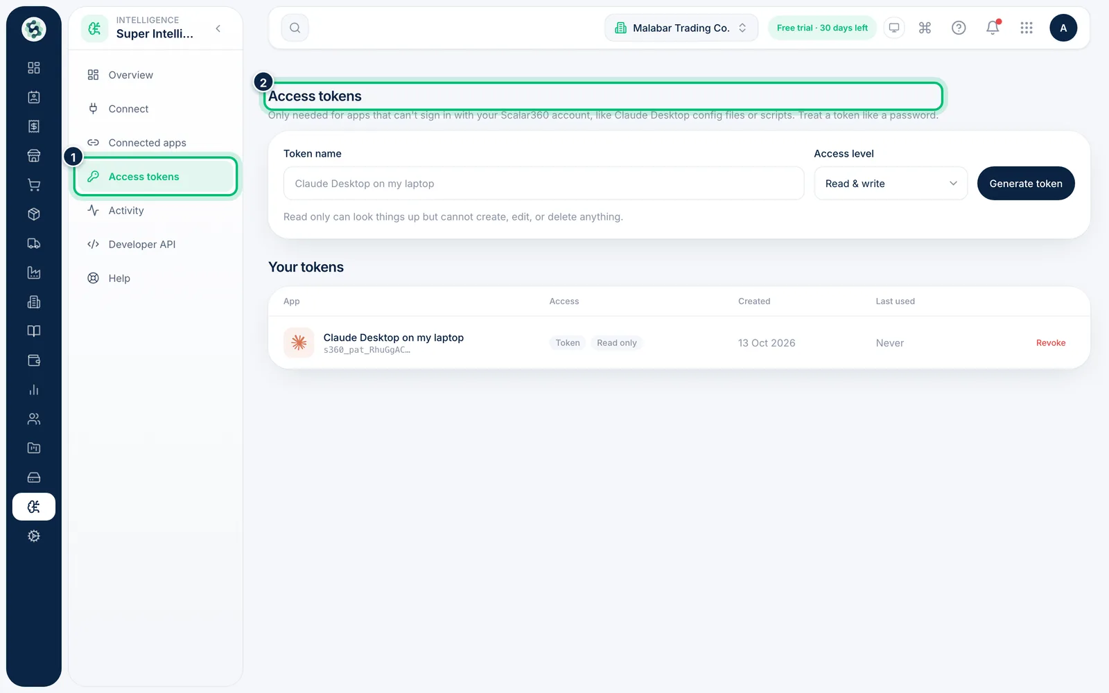 Scalar360 screen: Open Access tokens