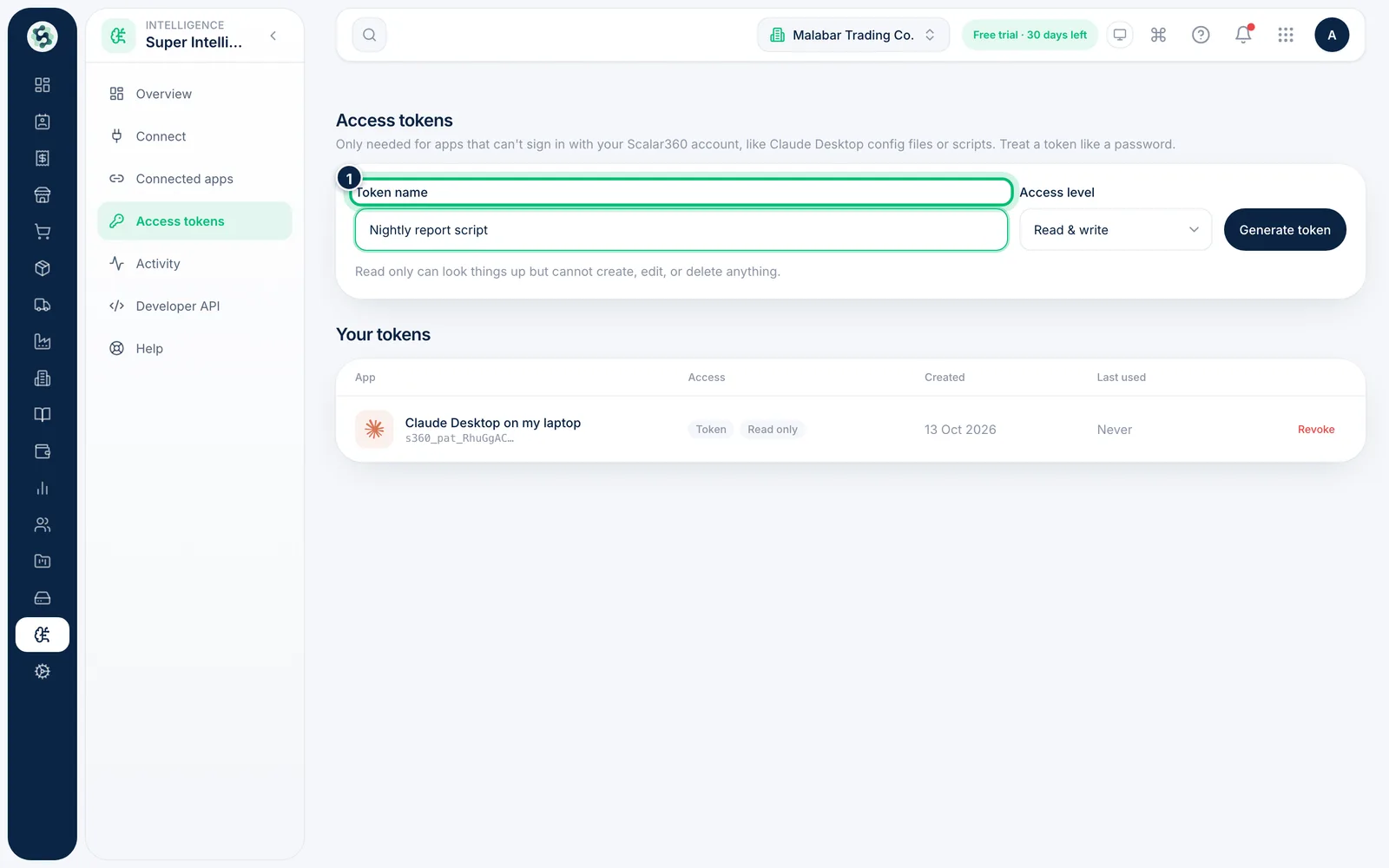Scalar360 screen: Name the token