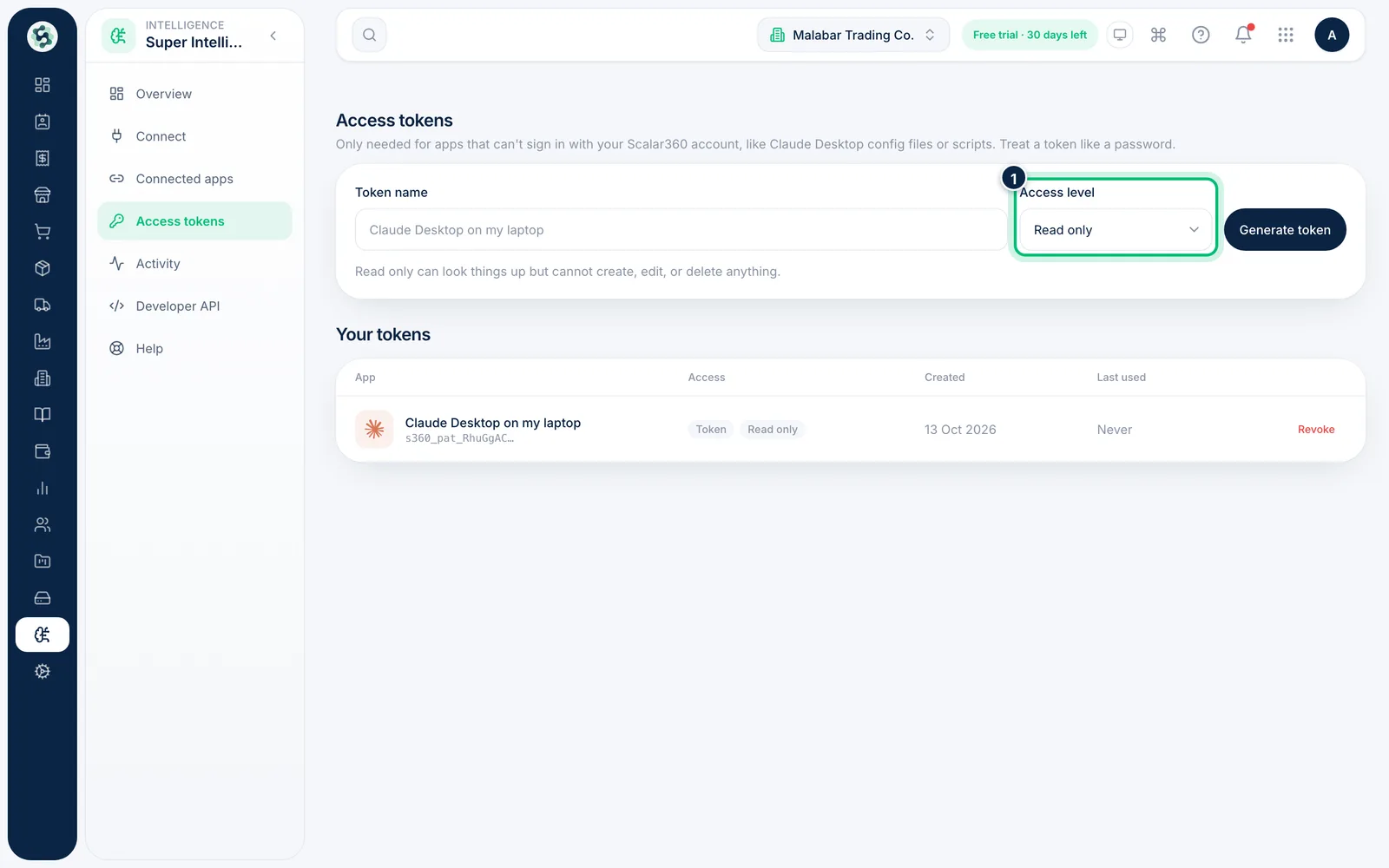 Scalar360 screen: Pick the access level